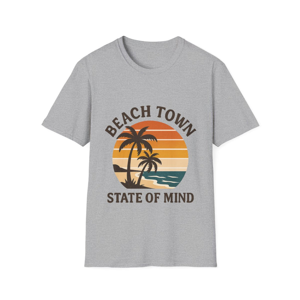Beach Town State of Mind Shirt, Vintage Sunset Beach Tee, Coastal Living Gift, Palm Tree Vacation Shirt, Retro Beach Lover Gift