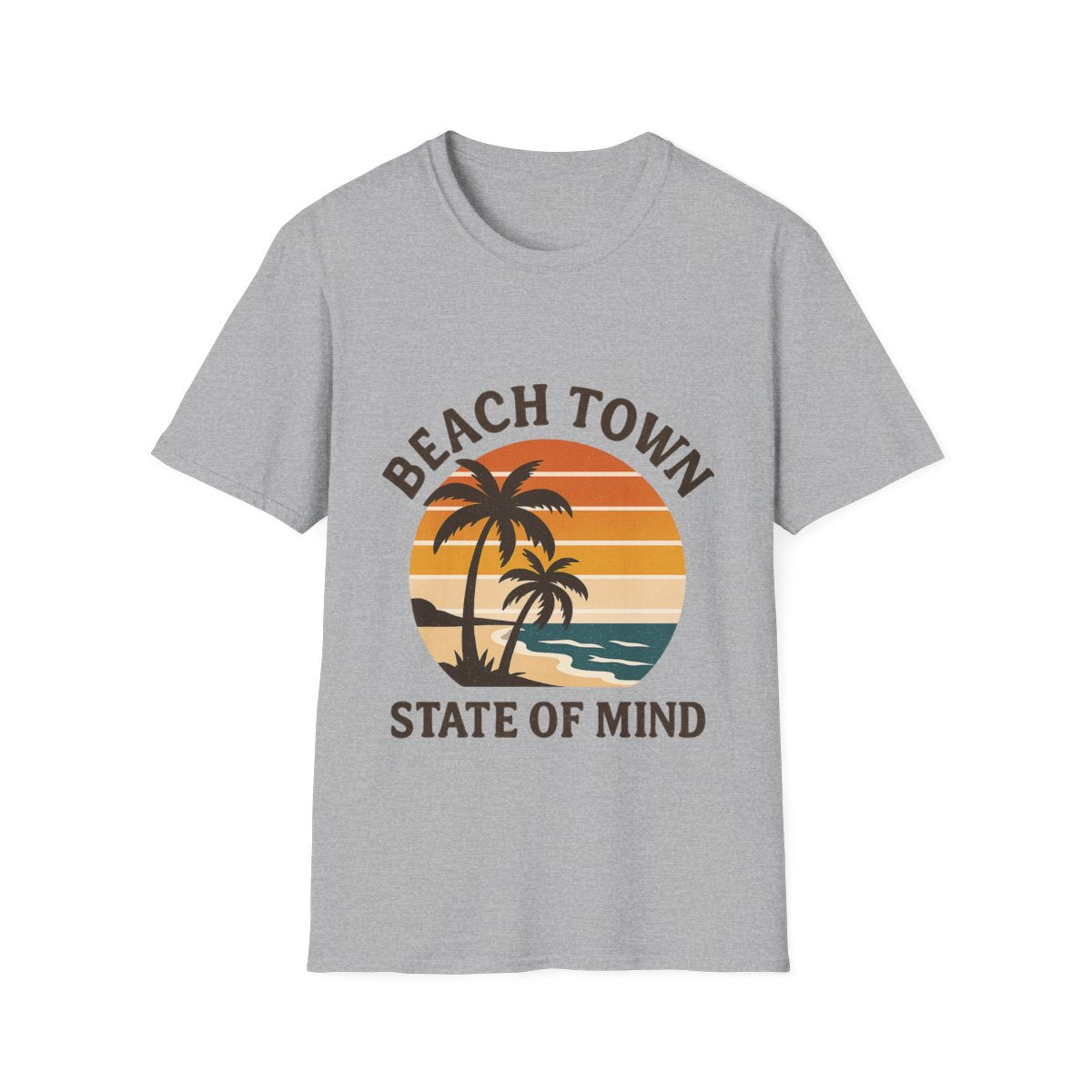 Beach Town State of Mind Shirt, Vintage Sunset Beach Tee, Coastal Living Gift, Palm Tree Vacation Shirt, Retro Beach Lover Gift