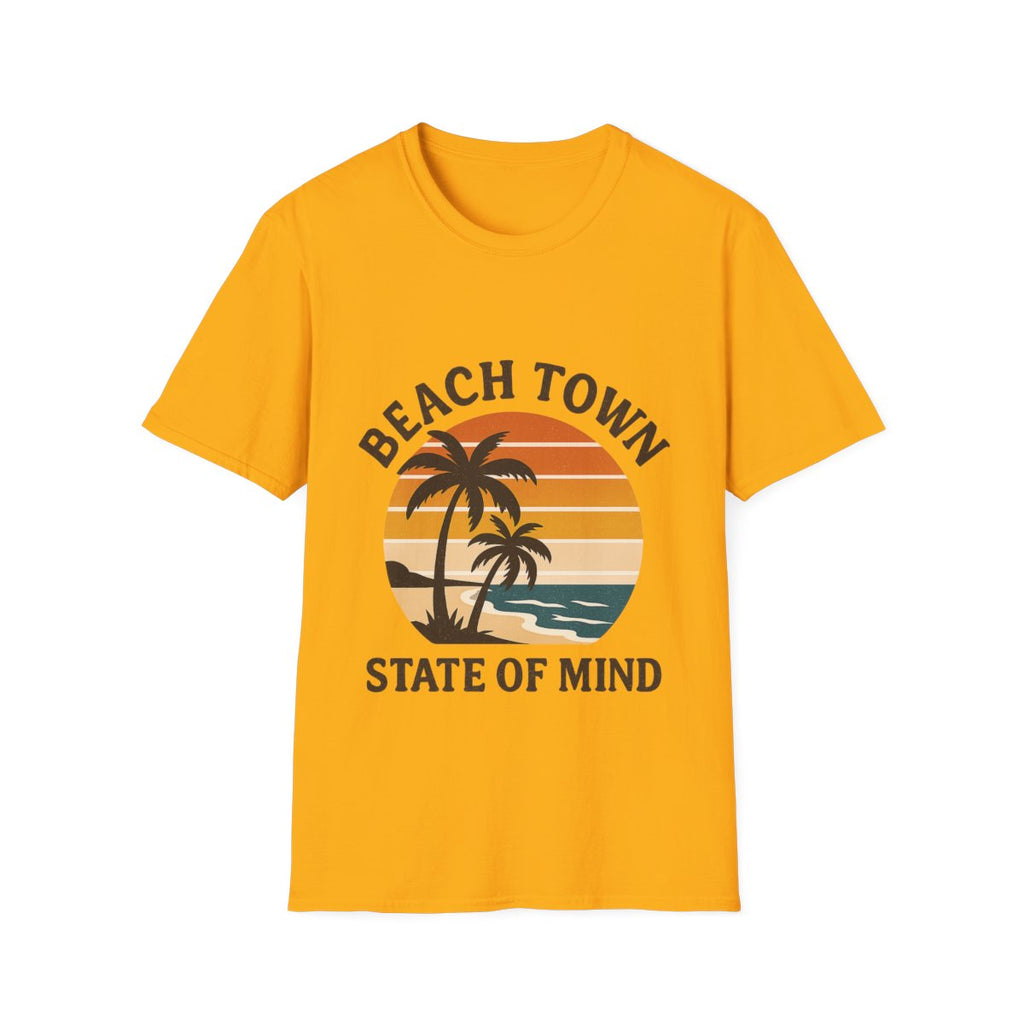 Beach Town State of Mind Shirt, Vintage Sunset Beach Tee, Coastal Living Gift, Palm Tree Vacation Shirt, Retro Beach Lover Gift