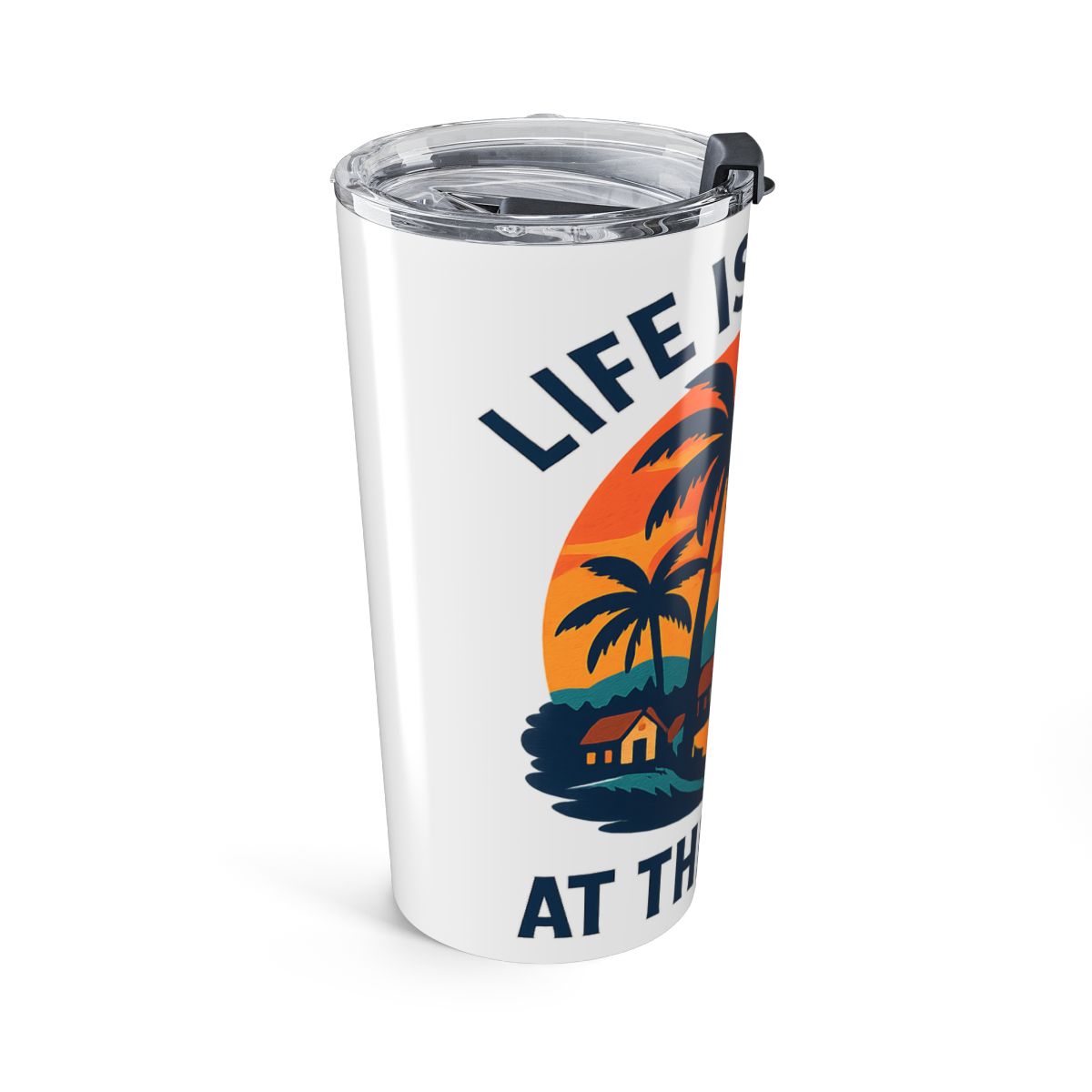 Beach Town Sunset Tumbler | Life Is Better at the Beach | Coastal Ocean Lover Gift | Watercolor Palm Tree Travel Mug | Beach House