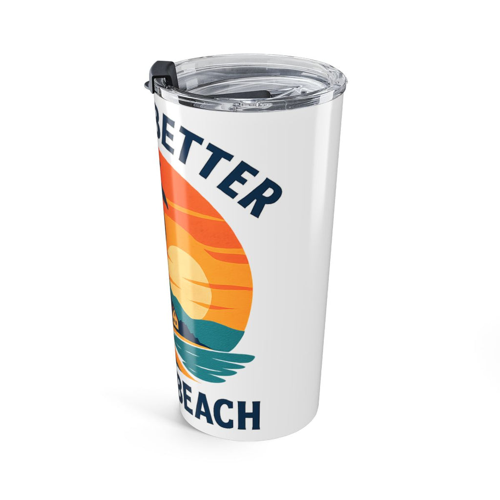 Beach Town Sunset Tumbler | Life Is Better at the Beach | Coastal Ocean Lover Gift | Watercolor Palm Tree Travel Mug | Beach House
