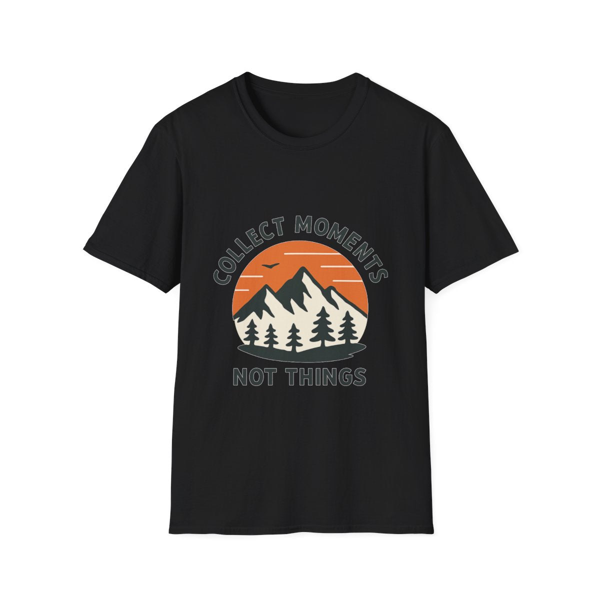 Collect Moments Not Things Mountain Sunset Shirt, Minimalist Adventure Tee, Experience Over Things Gift, Mindful Travel Hiking Tshirt
