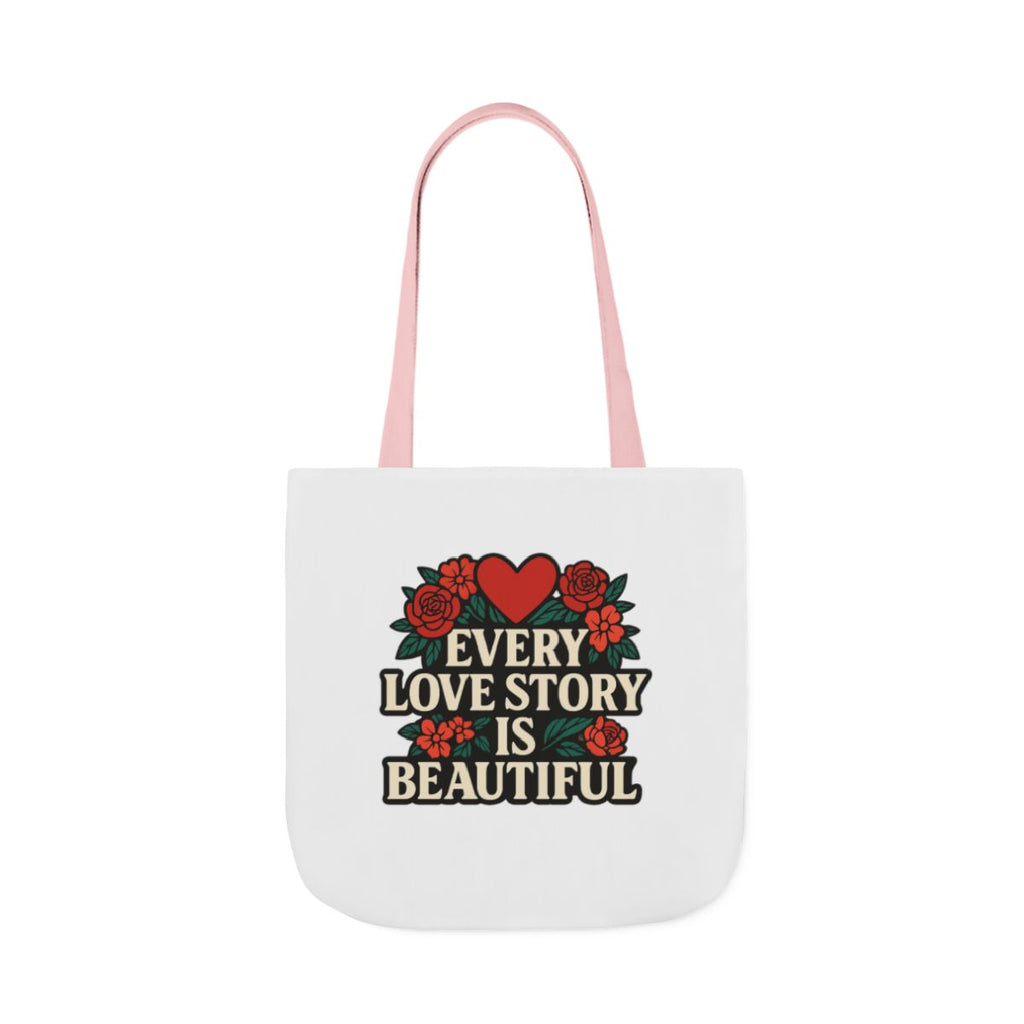Every Love Story Is Beautiful Tote Bag, Floral Anniversary Gift for Wife, Romantic Wedding Quote Bag, Engagement Gift Women