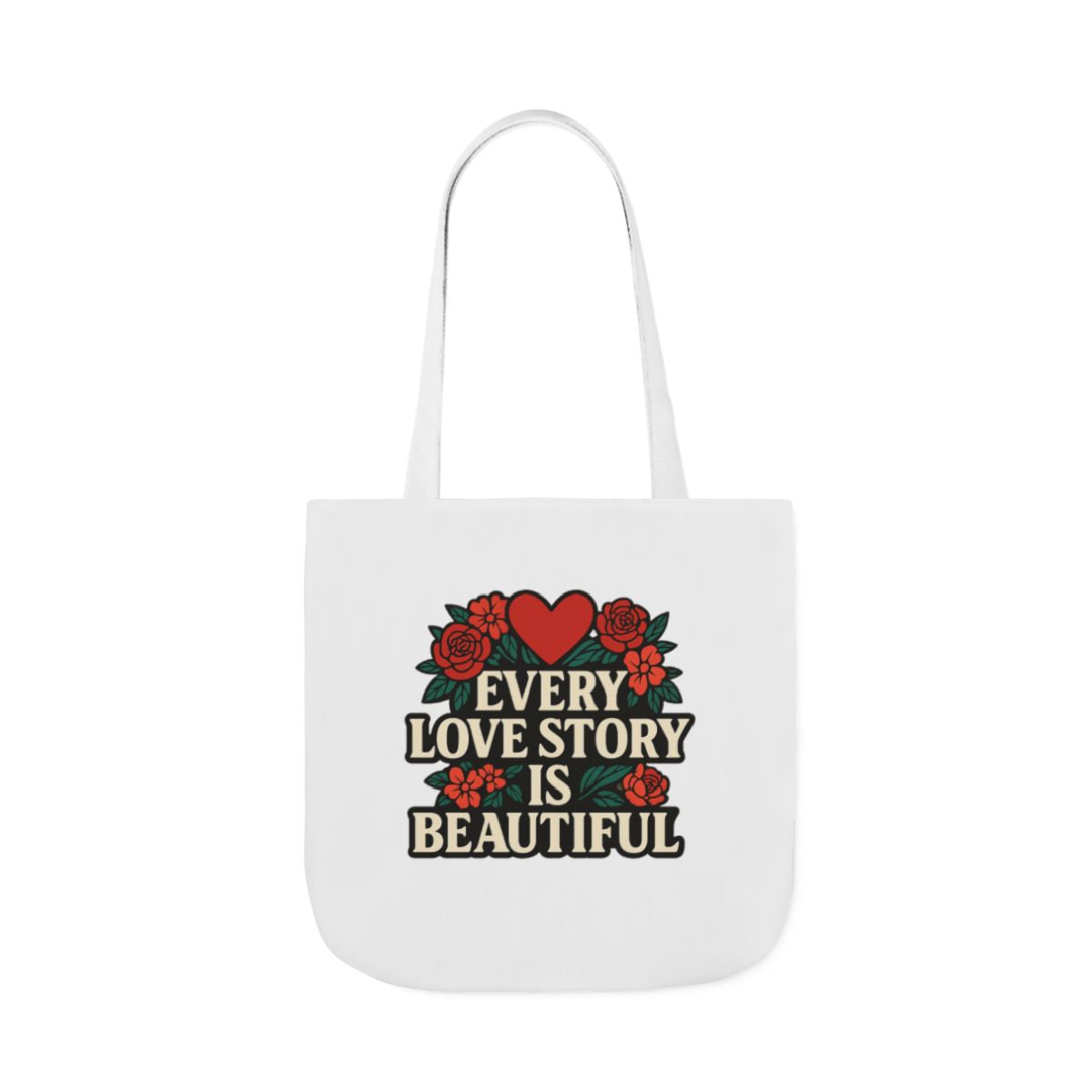 Every Love Story Is Beautiful Tote Bag, Floral Anniversary Gift for Wife, Romantic Wedding Quote Bag, Engagement Gift Women