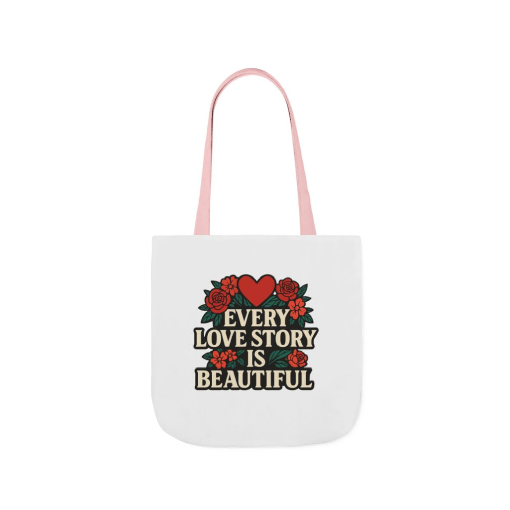 Every Love Story Is Beautiful Tote Bag, Floral Anniversary Gift for Wife, Romantic Wedding Quote Bag, Engagement Gift Women