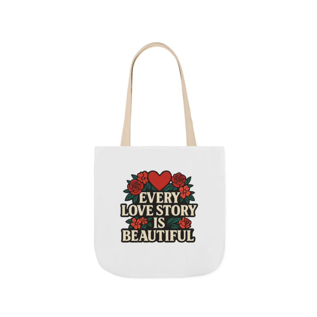 Every Love Story Is Beautiful Tote Bag, Floral Anniversary Gift for Wife, Romantic Wedding Quote Bag, Engagement Gift Women