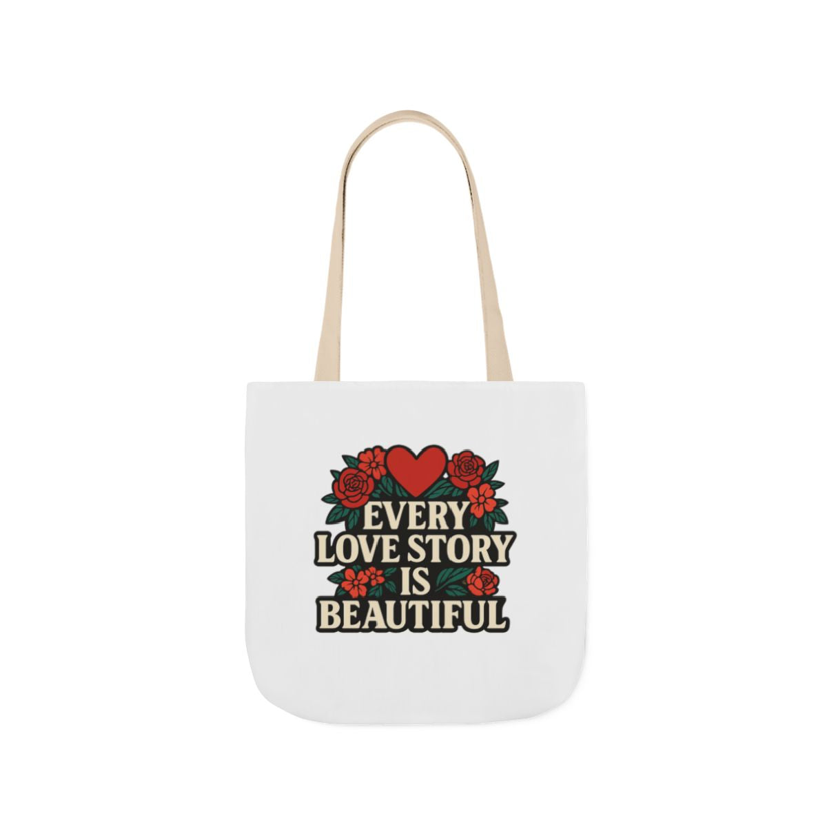 Every Love Story Is Beautiful Tote Bag, Floral Anniversary Gift for Wife, Romantic Wedding Quote Bag, Engagement Gift Women