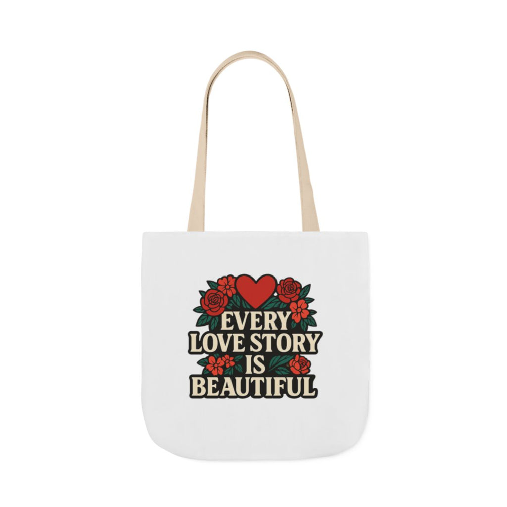 Every Love Story Is Beautiful Tote Bag, Floral Anniversary Gift for Wife, Romantic Wedding Quote Bag, Engagement Gift Women