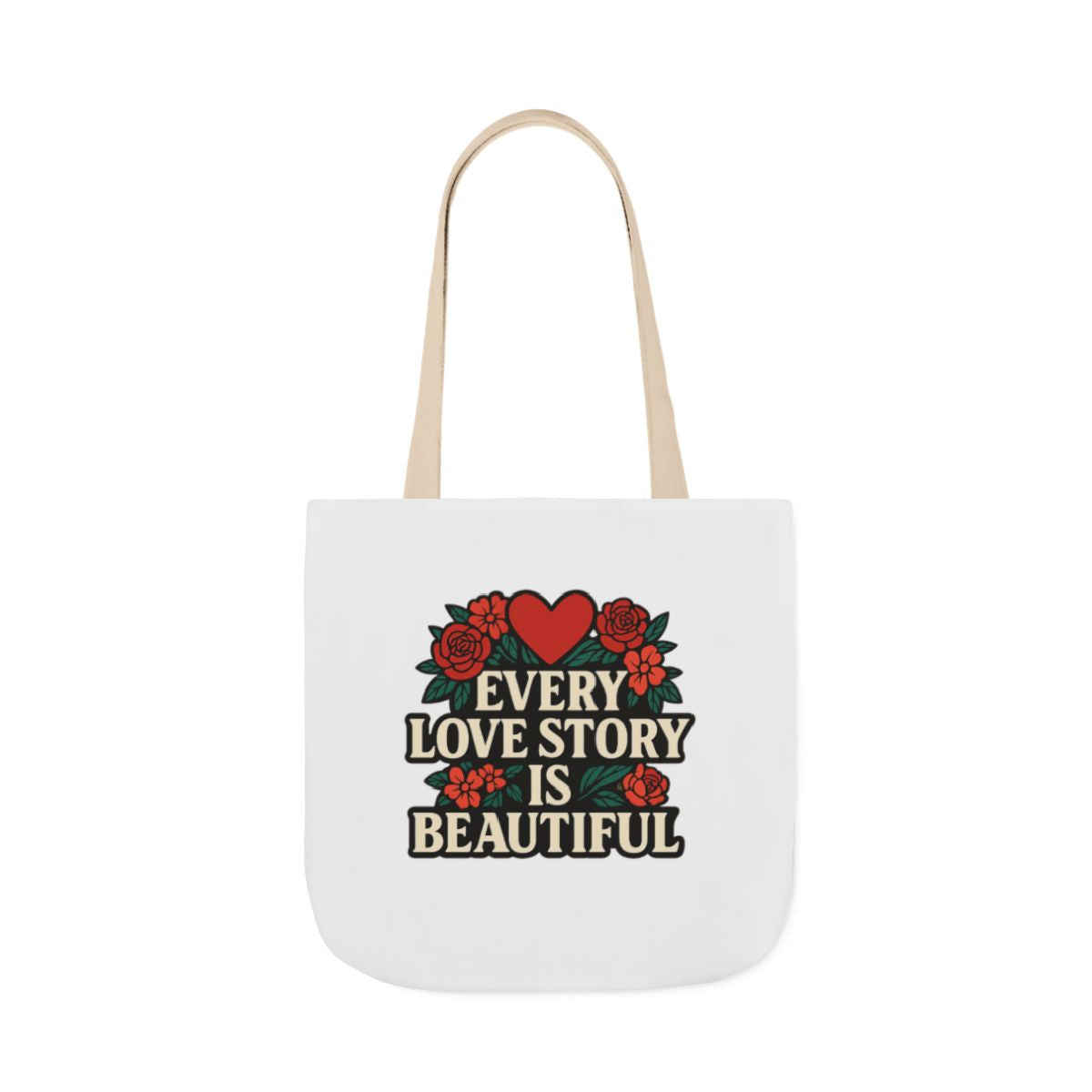Every Love Story Is Beautiful Tote Bag, Floral Anniversary Gift for Wife, Romantic Wedding Quote Bag, Engagement Gift Women