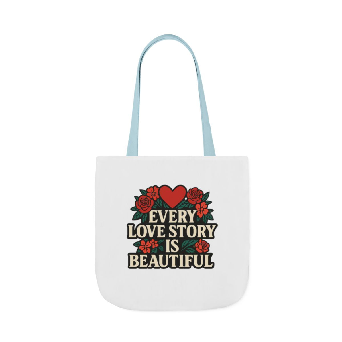 Every Love Story Is Beautiful Tote Bag, Floral Anniversary Gift for Wife, Romantic Wedding Quote Bag, Engagement Gift Women