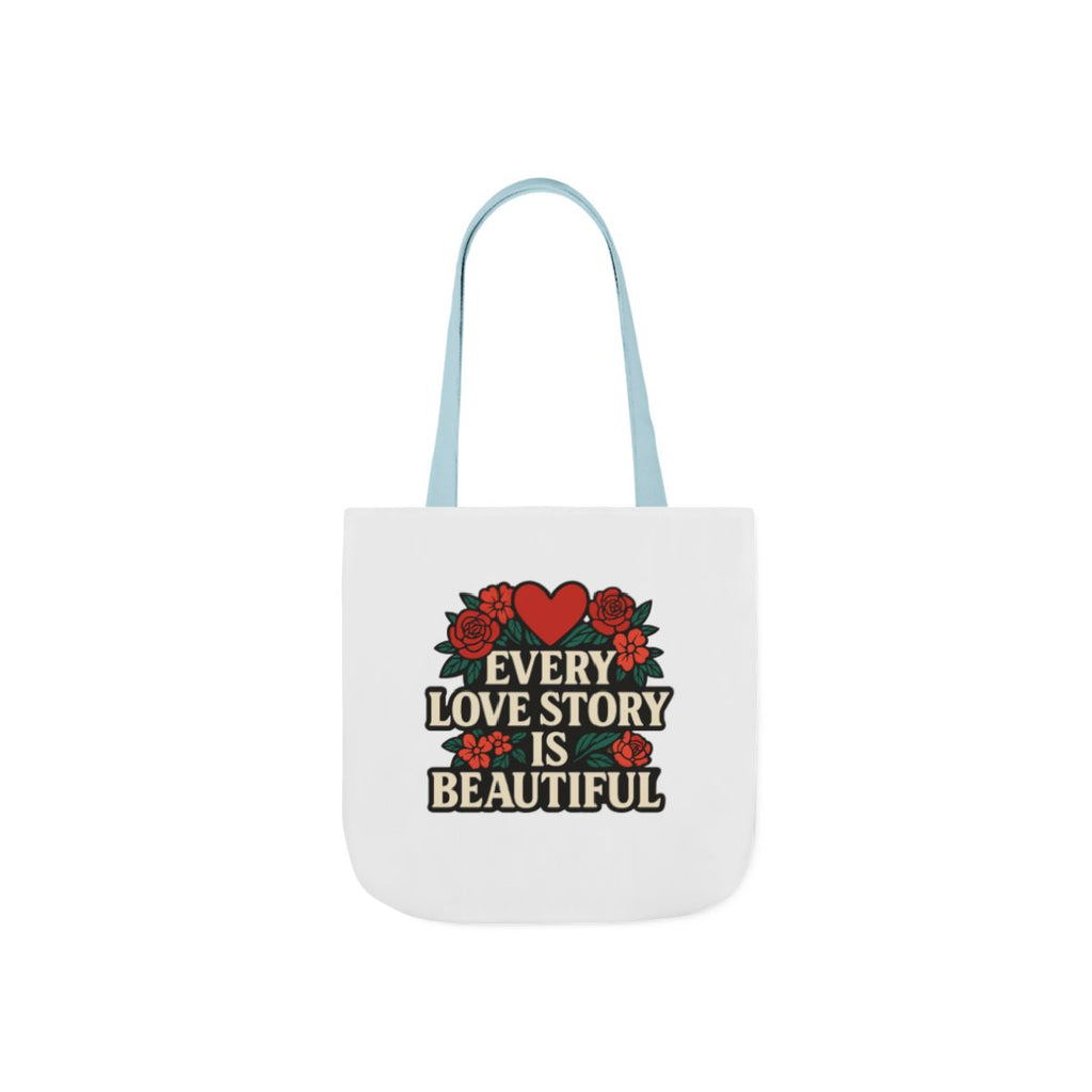 Every Love Story Is Beautiful Tote Bag, Floral Anniversary Gift for Wife, Romantic Wedding Quote Bag, Engagement Gift Women