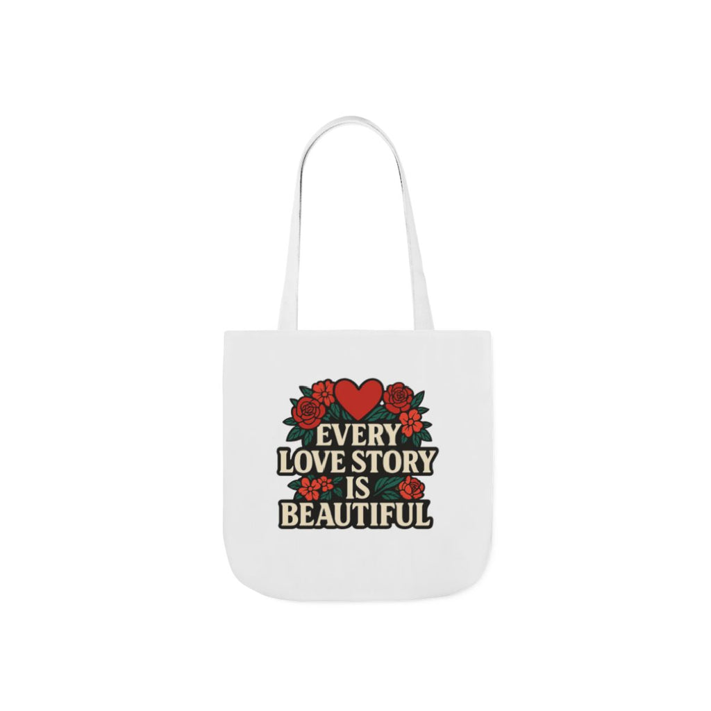 Every Love Story Is Beautiful Tote Bag, Floral Anniversary Gift for Wife, Romantic Wedding Quote Bag, Engagement Gift Women