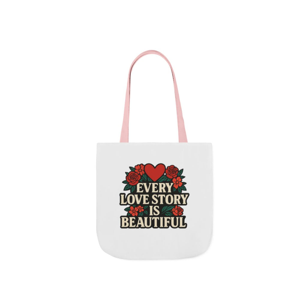 Every Love Story Is Beautiful Tote Bag, Floral Anniversary Gift for Wife, Romantic Wedding Quote Bag, Engagement Gift Women