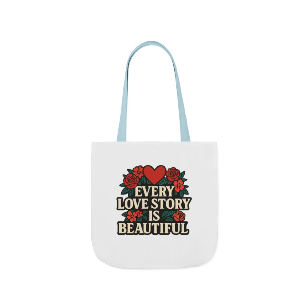 Every Love Story Is Beautiful Tote Bag, Floral Anniversary Gift for Wife, Romantic Wedding Quote Bag, Engagement Gift Women