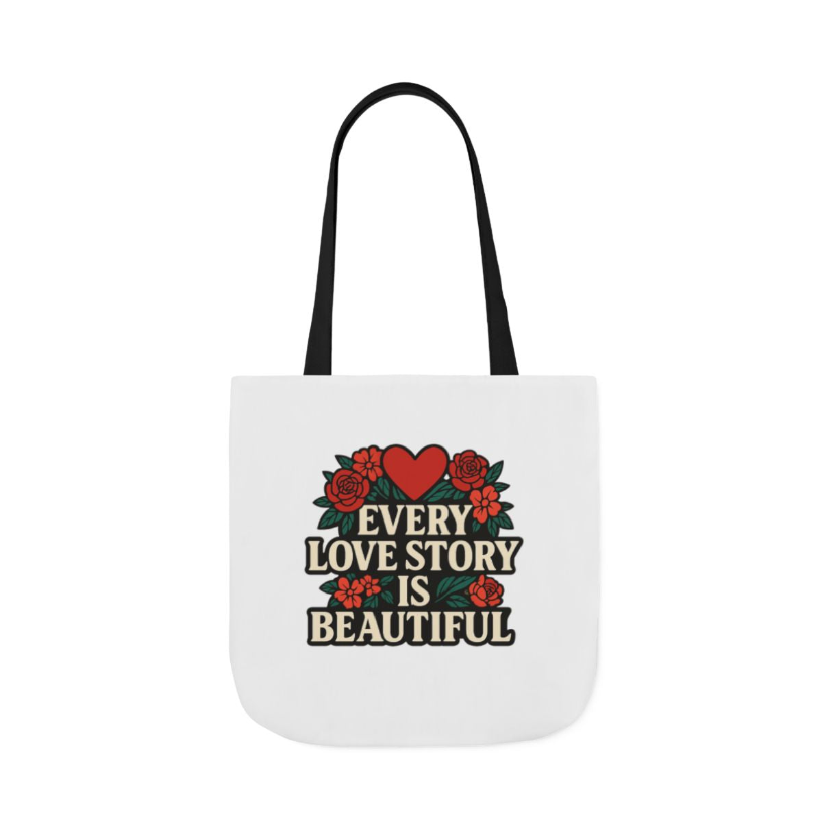 Every Love Story Is Beautiful Tote Bag, Floral Anniversary Gift for Wife, Romantic Wedding Quote Bag, Engagement Gift Women