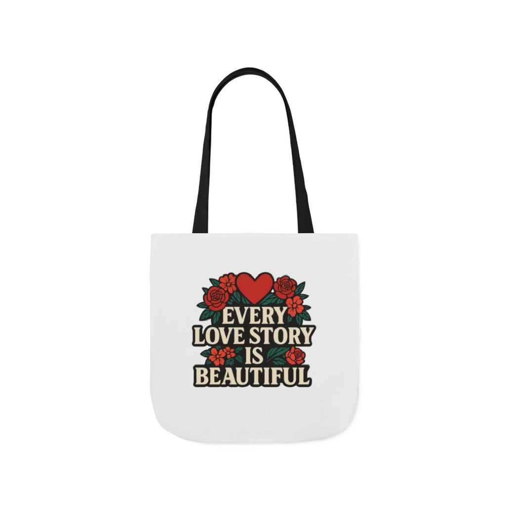 Every Love Story Is Beautiful Tote Bag, Floral Anniversary Gift for Wife, Romantic Wedding Quote Bag, Engagement Gift Women