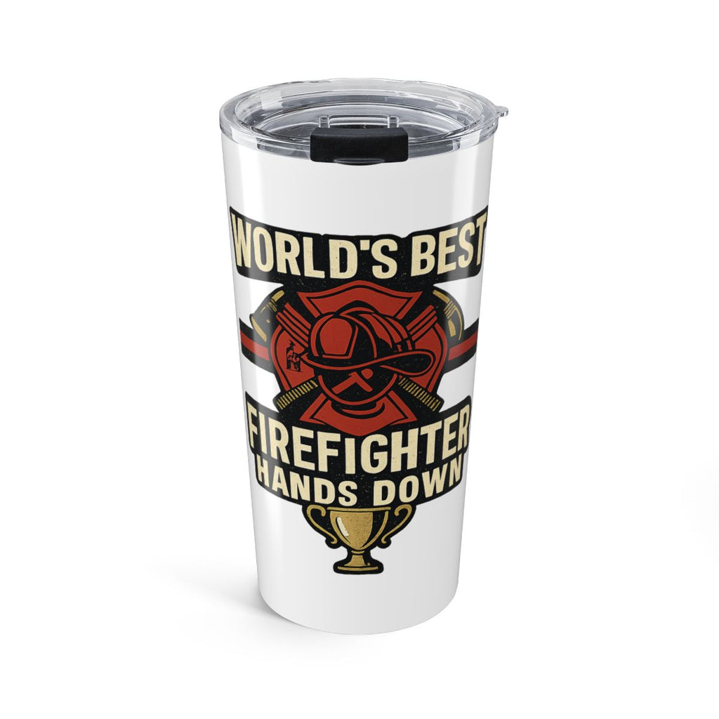 Firefighter Retirement Gift Tumbler | World's Best Firefighter Hands Down Trophy Design | Fire Department Appreciation Gift