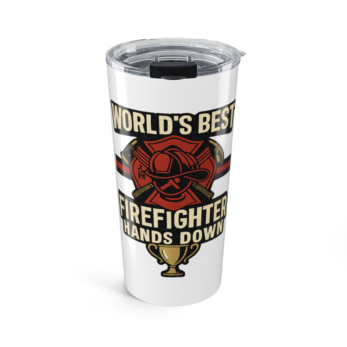 Firefighter Retirement Gift Tumbler | World's Best Firefighter Hands Down Trophy Design | Fire Department Appreciation Gift