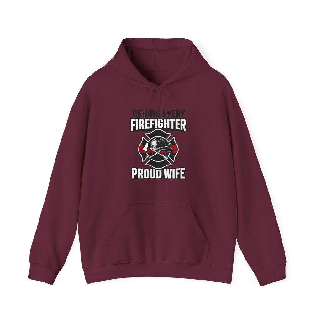 Firefighter Wife Hoodie Behind Every Firefighter Proud Wife Gift Anniversary Thin Red Line Sweatshirt Maltese Cross Support