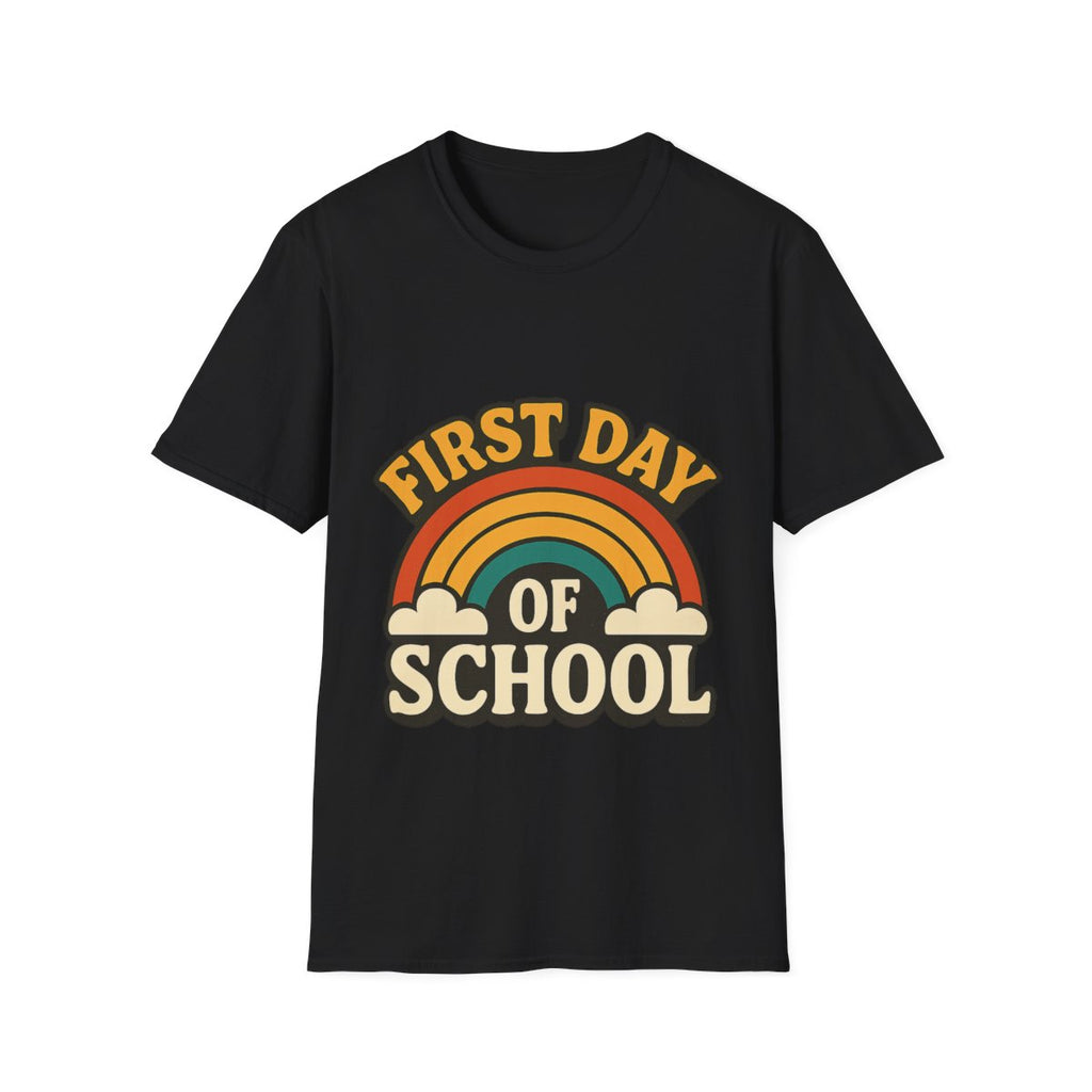 First Day of School Shirt Teacher Mom Gift Retro 70s Back to School Feels Vintage Rainbow Tee New Beginnings Fresh Start