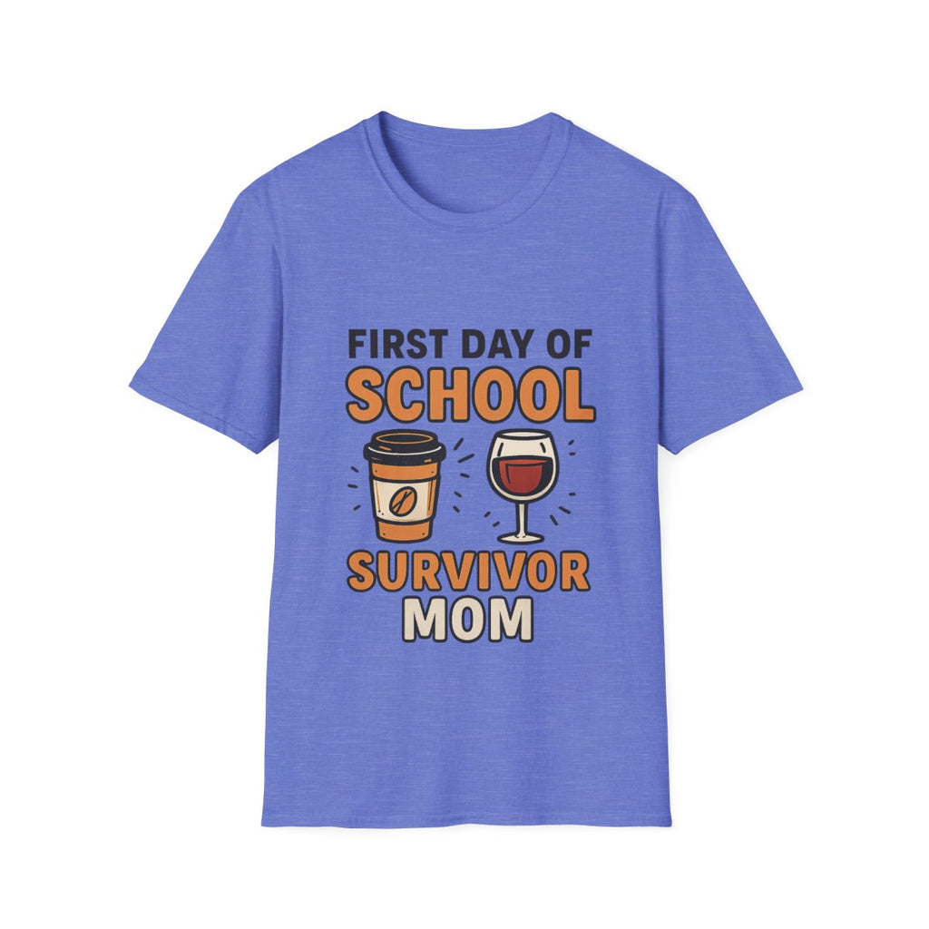 First Day of School Survivor Mom T-Shirt, Funny Back to School Mom Shirt, Coffee and Wine Mom Tee, Chaotic School Mom Gift
