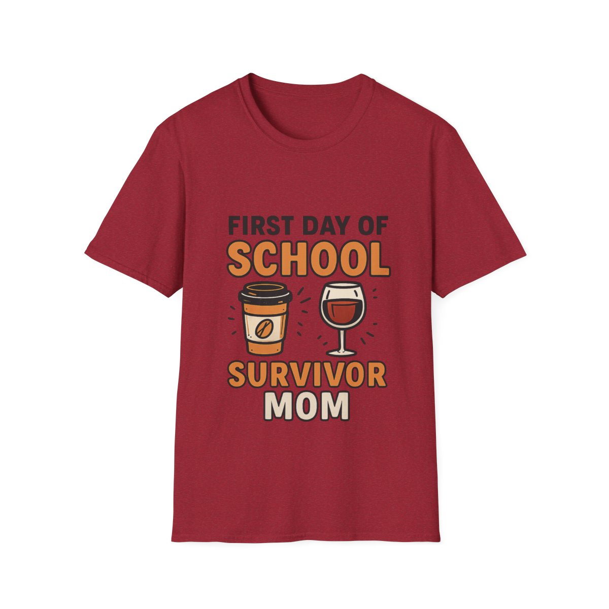 First Day of School Survivor Mom T-Shirt, Funny Back to School Mom Shirt, Coffee and Wine Mom Tee, Chaotic School Mom Gift