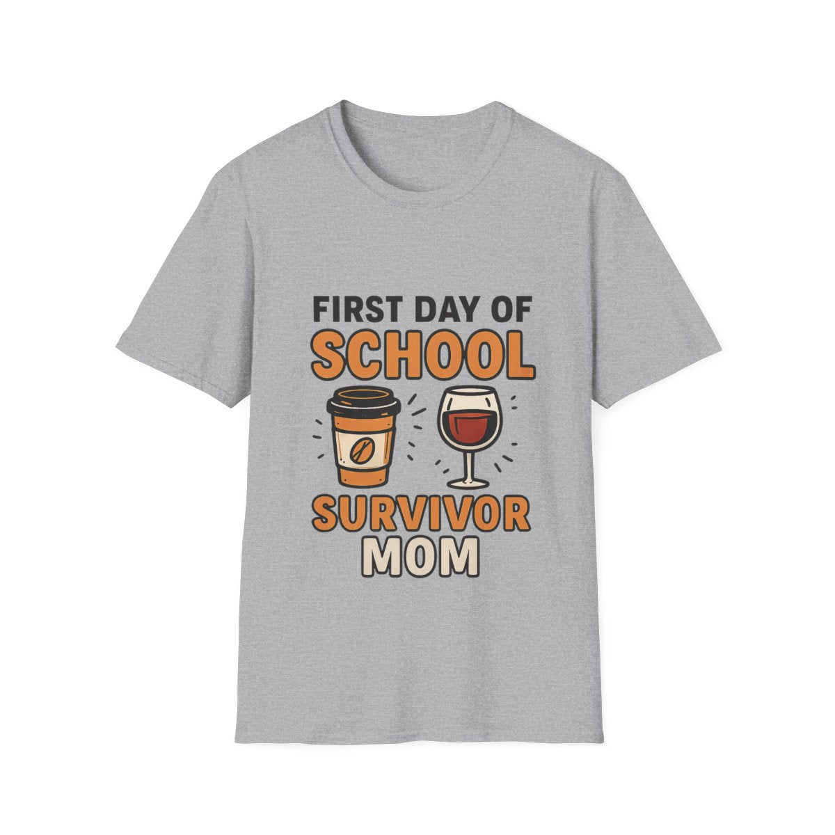 First Day of School Survivor Mom T-Shirt, Funny Back to School Mom Shirt, Coffee and Wine Mom Tee, Chaotic School Mom Gift