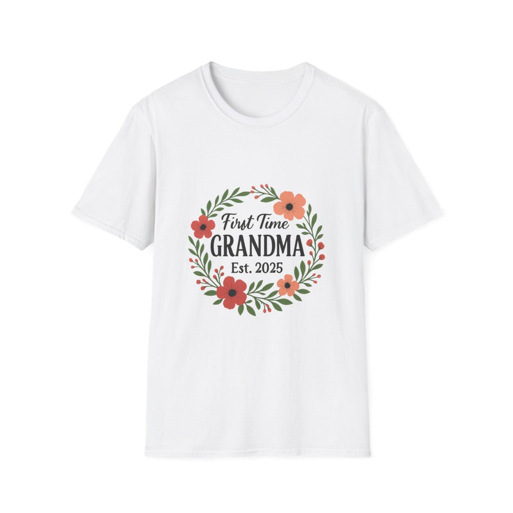 First Time Grandma Est 2025 Shirt New Grandmother Announcement Pregnancy Reveal Gift Floral Wreath Tshirt Mothers Day Gift