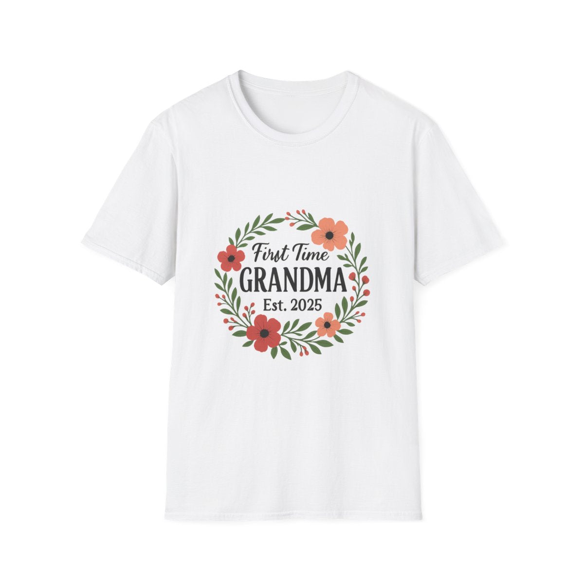 First Time Grandma Est 2025 Shirt New Grandmother Announcement Pregnancy Reveal Gift Floral Wreath Tshirt Mothers Day Gift