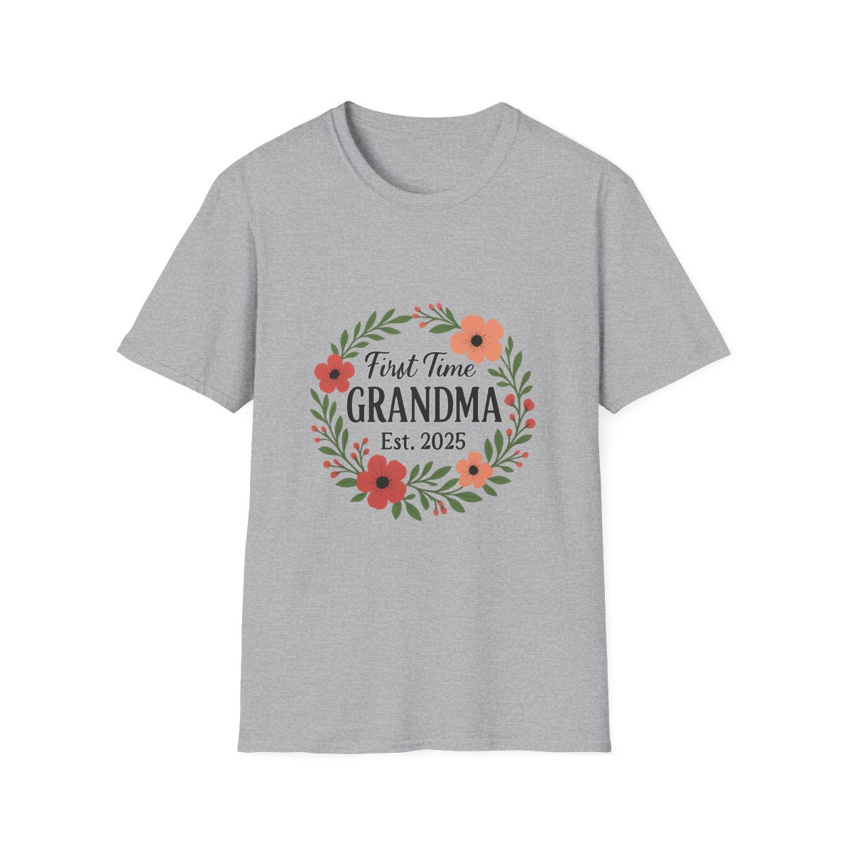 First Time Grandma Est 2025 Shirt New Grandmother Announcement Pregnancy Reveal Gift Floral Wreath Tshirt Mothers Day Gift