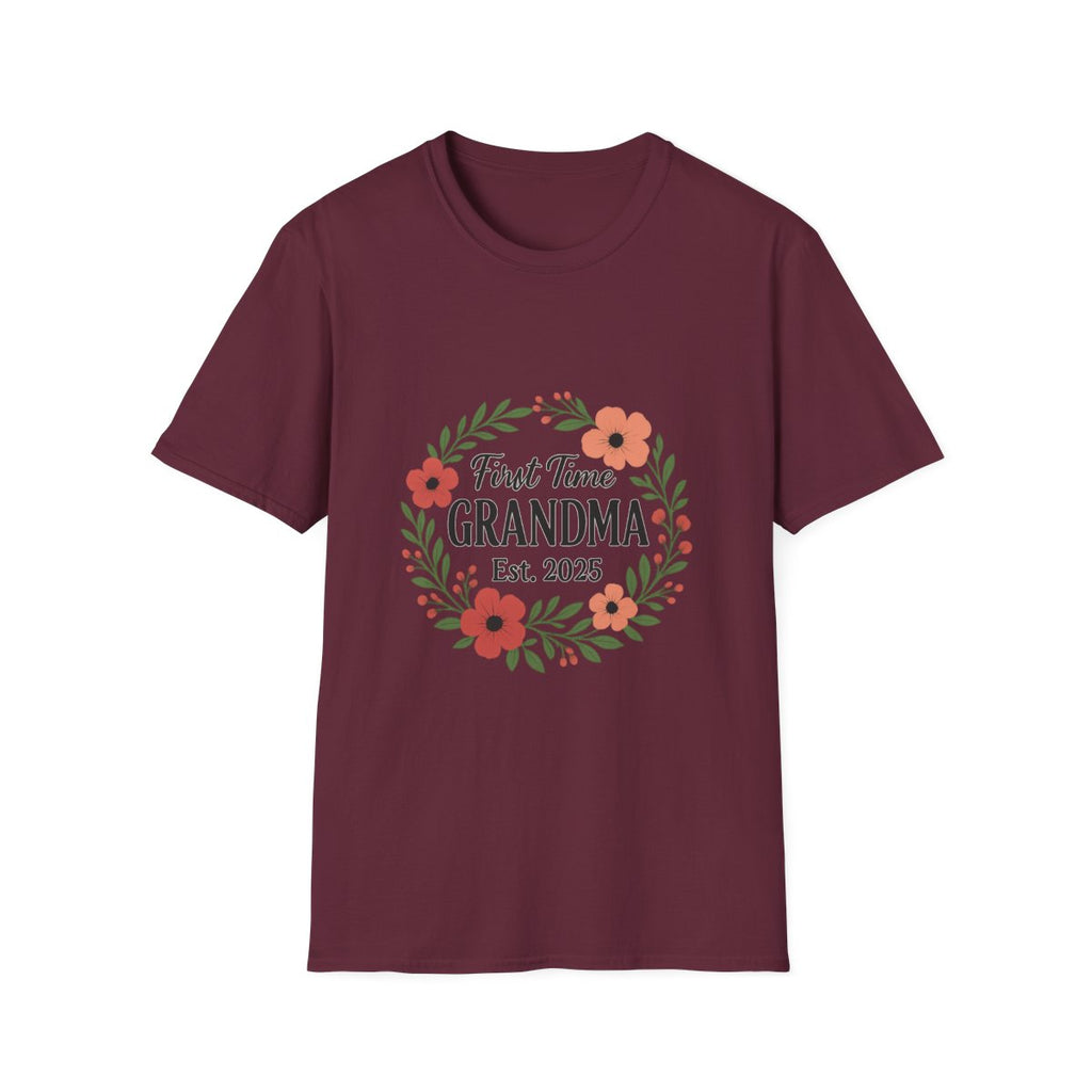 First Time Grandma Est 2025 Shirt New Grandmother Announcement Pregnancy Reveal Gift Floral Wreath Tshirt Mothers Day Gift