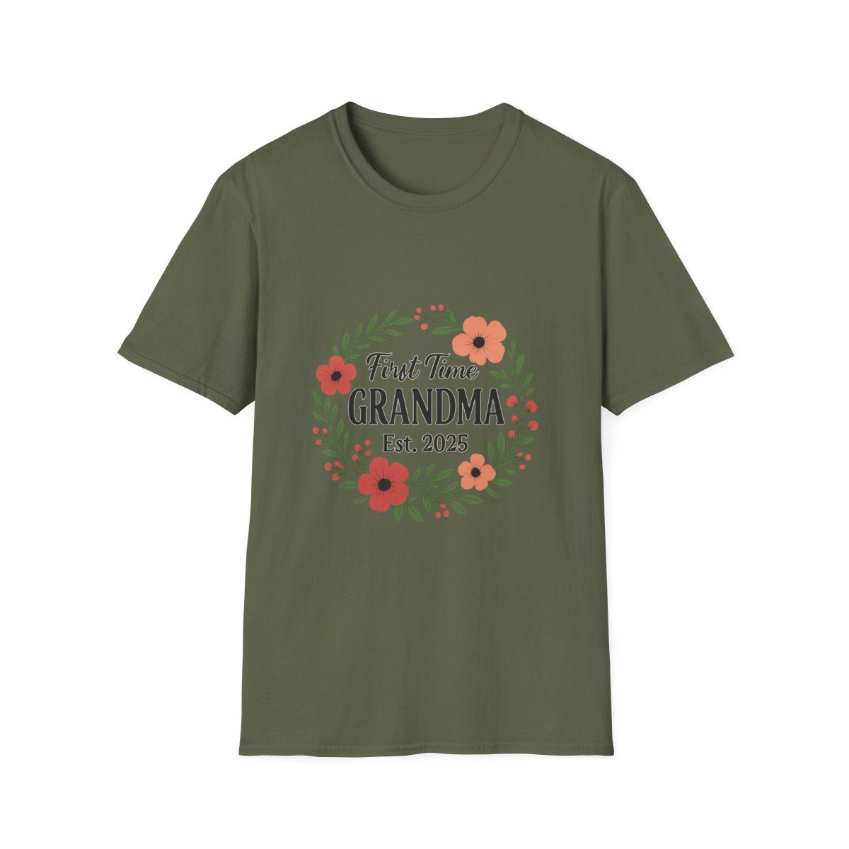 First Time Grandma Est 2025 Shirt New Grandmother Announcement Pregnancy Reveal Gift Floral Wreath Tshirt Mothers Day Gift