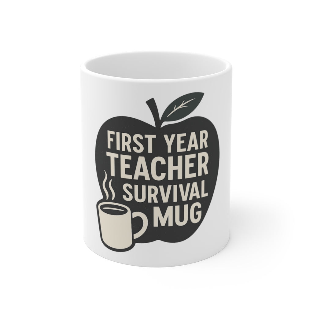 First Year Teacher Survival Mug, New Teacher Gift, End of School Year Coffee Mug, Teacher Appreciation Gift, Chalkboard Apple Mug