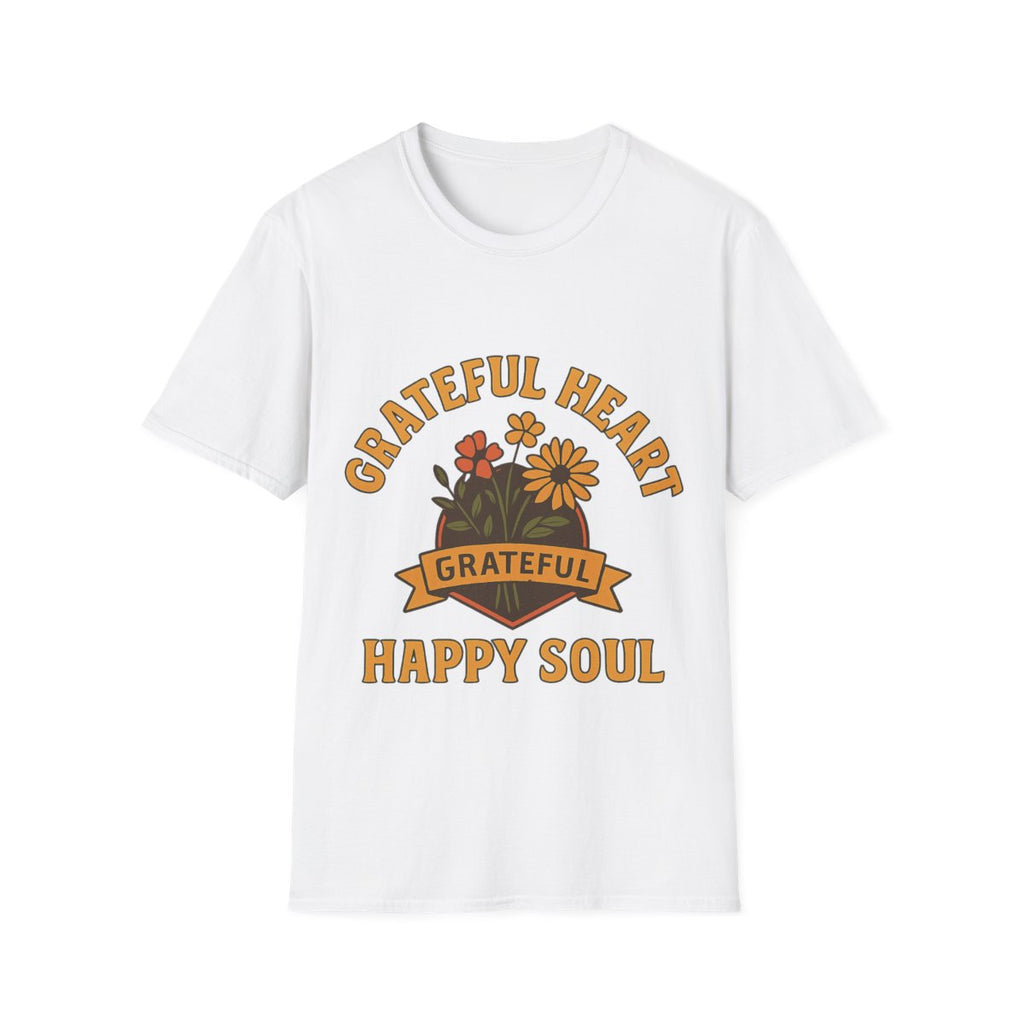 Grateful Heart Happy Soul Shirt, Vintage Gratitude Tshirt, Positive Affirmation Tee, Mindfulness Gift, Retro Wildflower Graphic