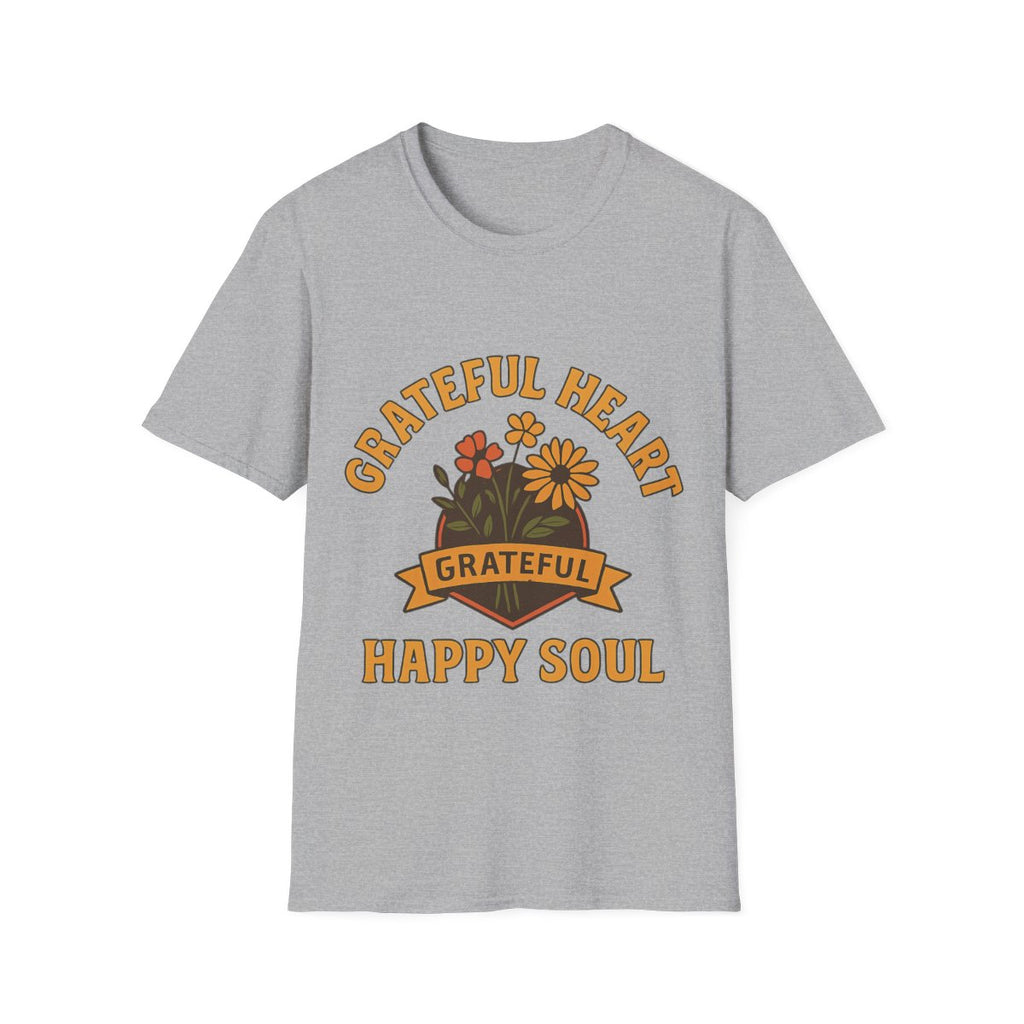 Grateful Heart Happy Soul Shirt, Vintage Gratitude Tshirt, Positive Affirmation Tee, Mindfulness Gift, Retro Wildflower Graphic