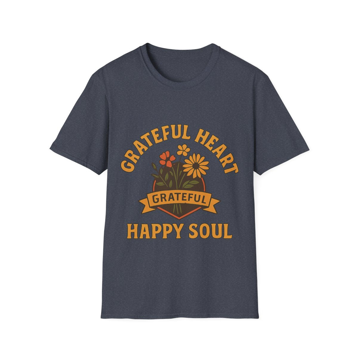 Grateful Heart Happy Soul Shirt, Vintage Gratitude Tshirt, Positive Affirmation Tee, Mindfulness Gift, Retro Wildflower Graphic