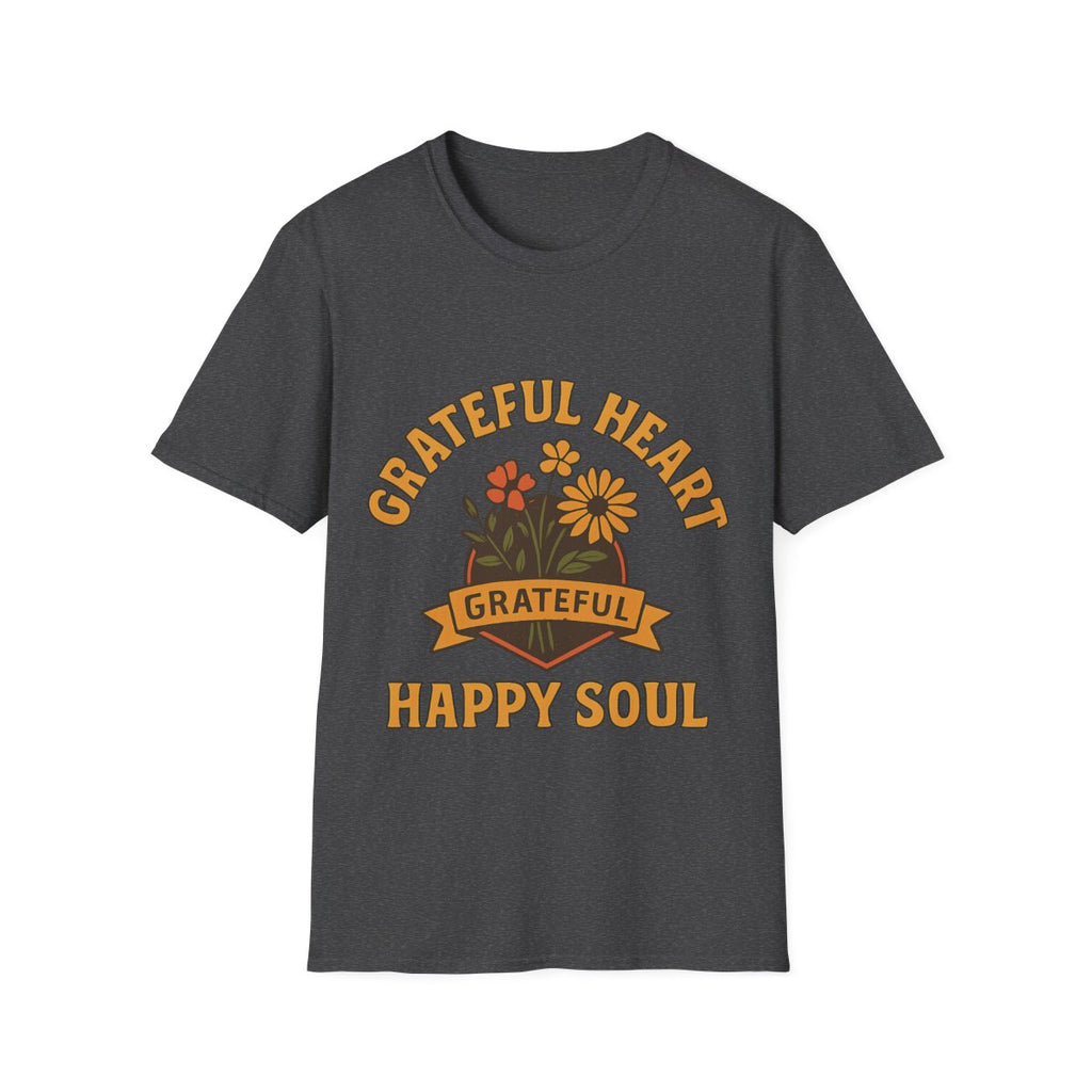 Grateful Heart Happy Soul Shirt, Vintage Gratitude Tshirt, Positive Affirmation Tee, Mindfulness Gift, Retro Wildflower Graphic