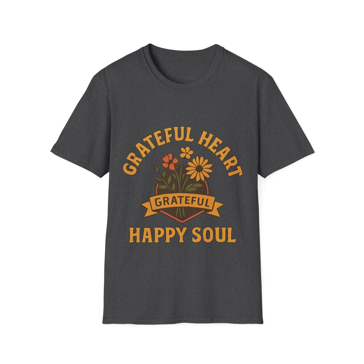 Grateful Heart Happy Soul Shirt, Vintage Gratitude Tshirt, Positive Affirmation Tee, Mindfulness Gift, Retro Wildflower Graphic