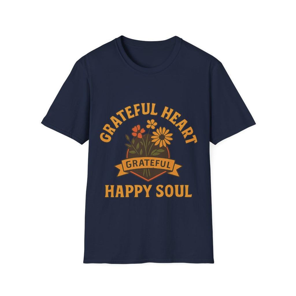 Grateful Heart Happy Soul Shirt, Vintage Gratitude Tshirt, Positive Affirmation Tee, Mindfulness Gift, Retro Wildflower Graphic