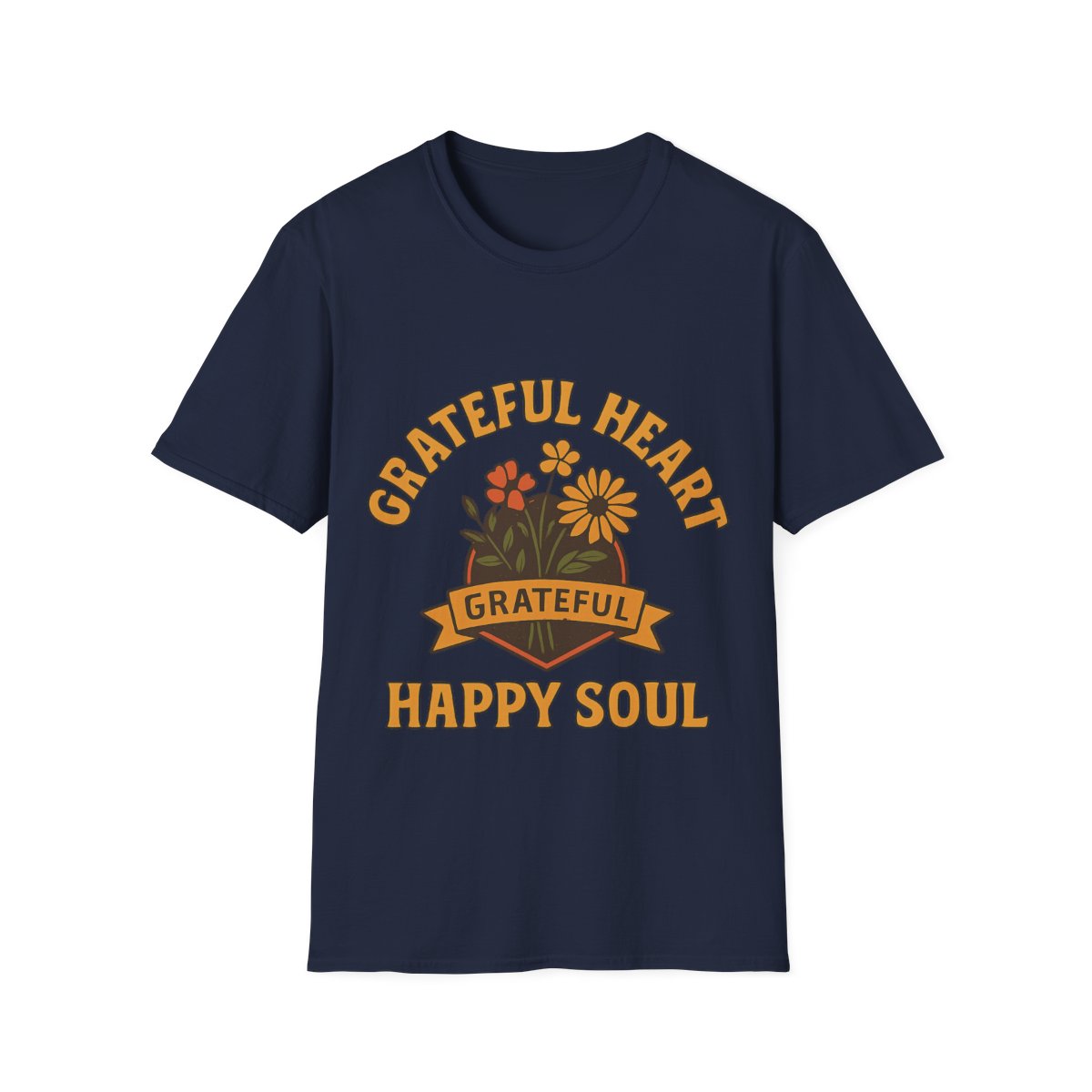 Grateful Heart Happy Soul Shirt, Vintage Gratitude Tshirt, Positive Affirmation Tee, Mindfulness Gift, Retro Wildflower Graphic