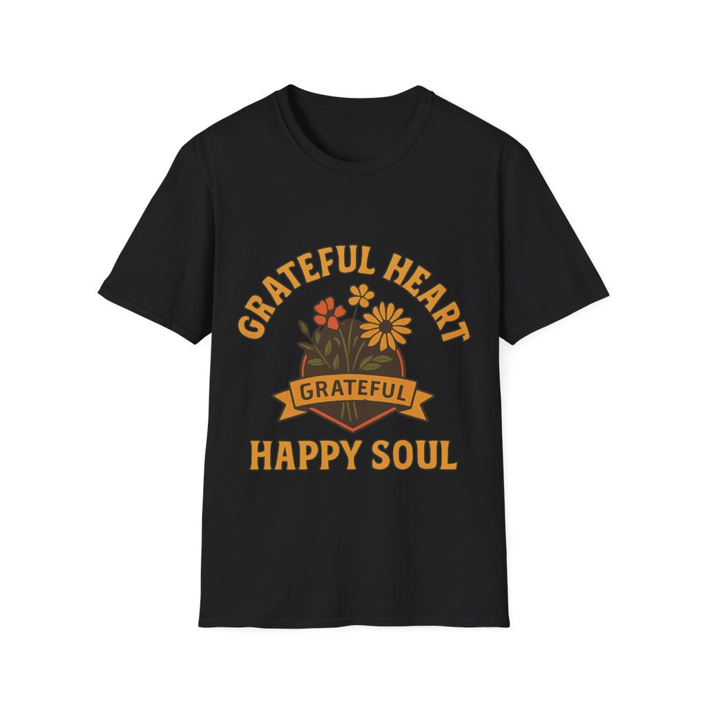 Grateful Heart Happy Soul Shirt, Vintage Gratitude Tshirt, Positive Affirmation Tee, Mindfulness Gift, Retro Wildflower Graphic