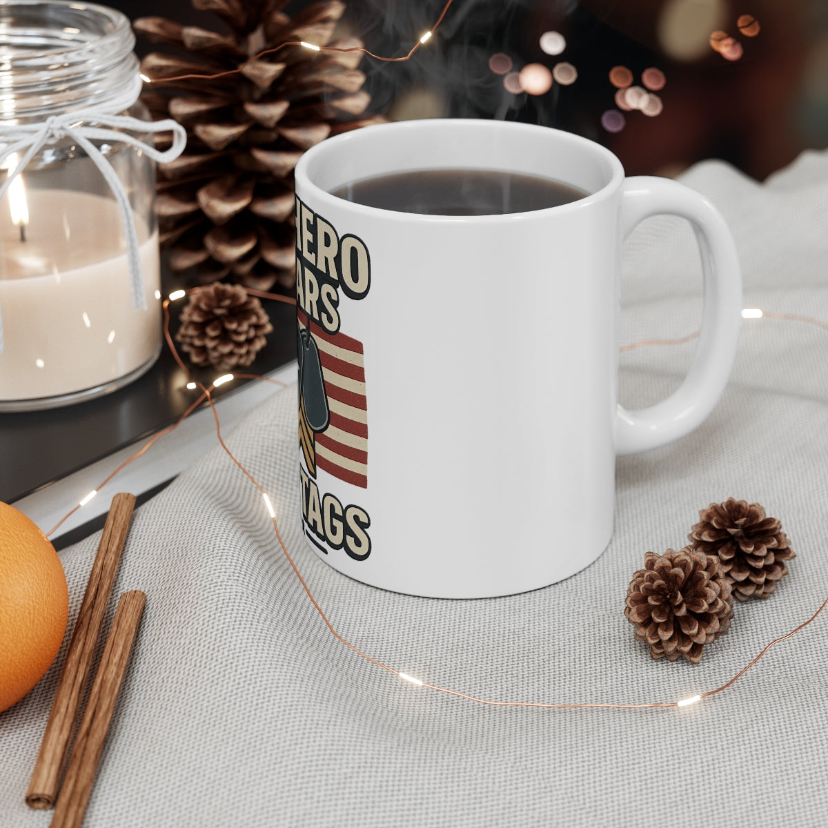 My Hero Wears Dog Tags Coffee Mug, Military Spouse Gift, Army Navy Mom Dad Gift, Proud Military Family Support Mug, Patriotic