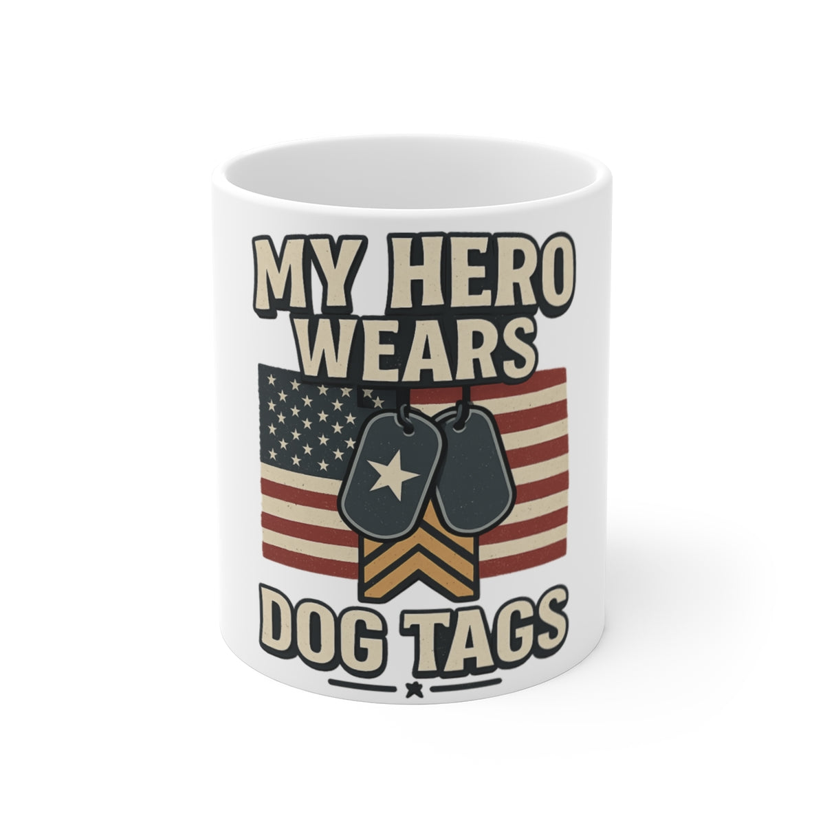 My Hero Wears Dog Tags Coffee Mug, Military Spouse Gift, Army Navy Mom Dad Gift, Proud Military Family Support Mug, Patriotic