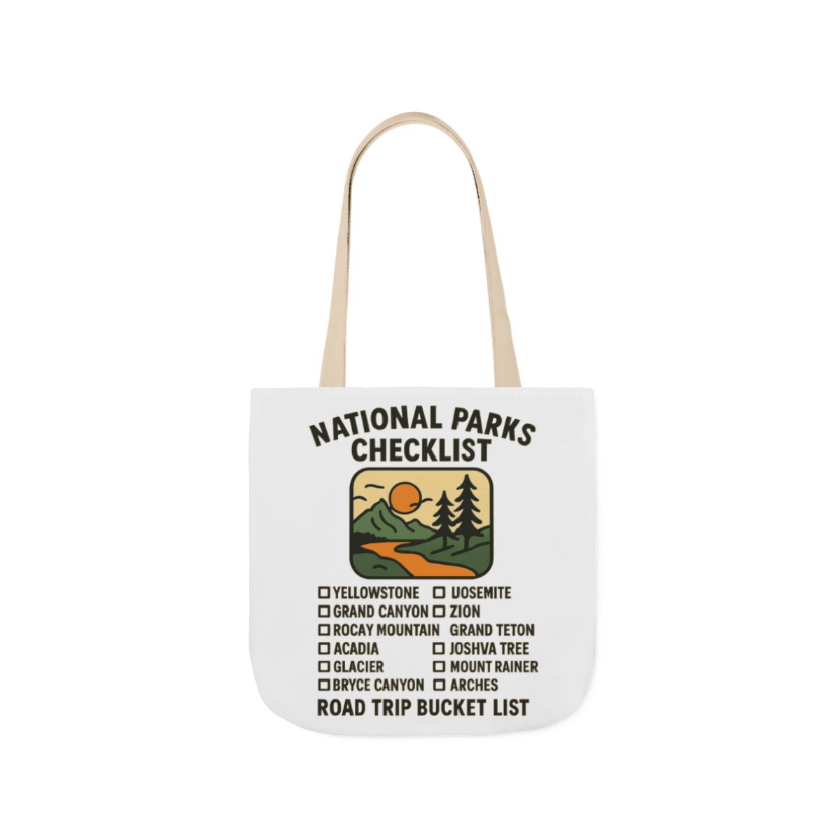 National Parks Checklist Tote Bag, Road Trip Bucket List, Adventure Travel Bag, Park Lover Gift, Hiking Camping Tote