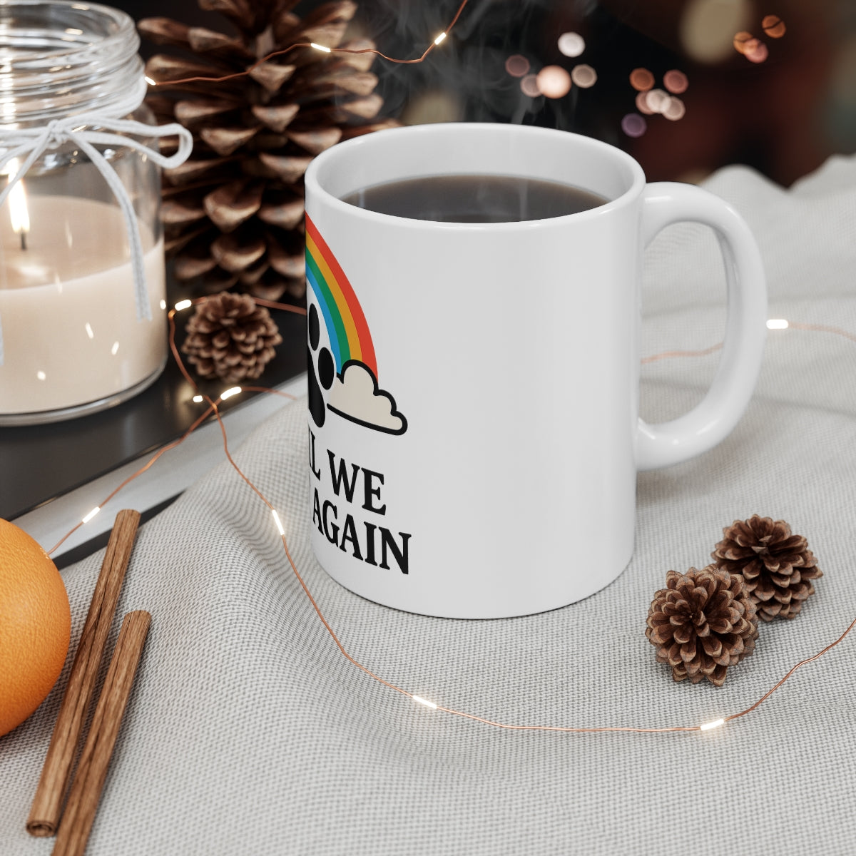 Pet Memorial Mug Rainbow Bridge Paw Print Dog Cat Loss Sympathy Gift Until We Meet Again Coffee Cup Remembrance Bereavement