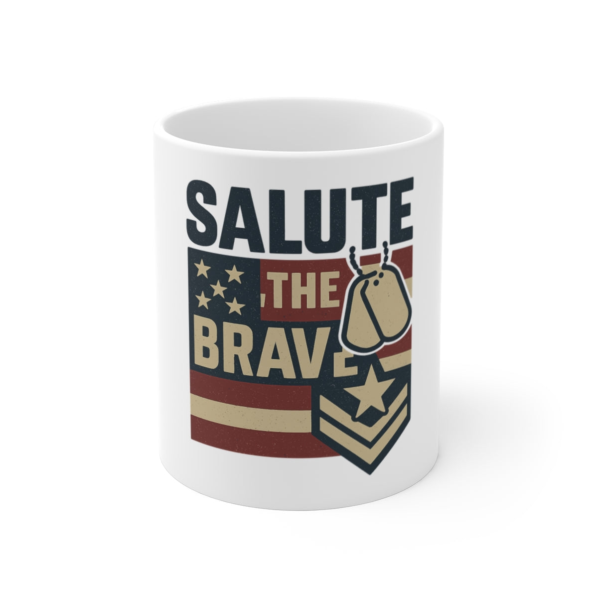 Salute the Brave Military Mug, Patriotic Veteran Gift, American Flag Coffee Mug, Army Navy Marines Gift, Military Service Mug