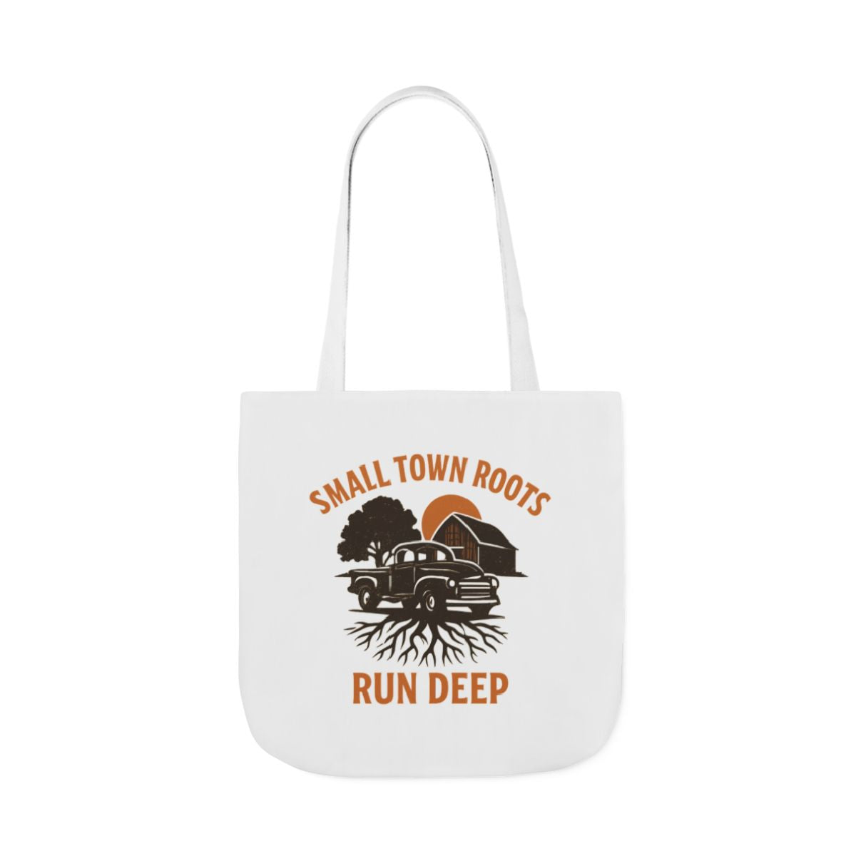 Small Town Roots Run Deep Tote Bag | Rural Heritage Pride Gift | Vintage Pickup Truck Barn Tote | Country Hometown Nostalgia Bag