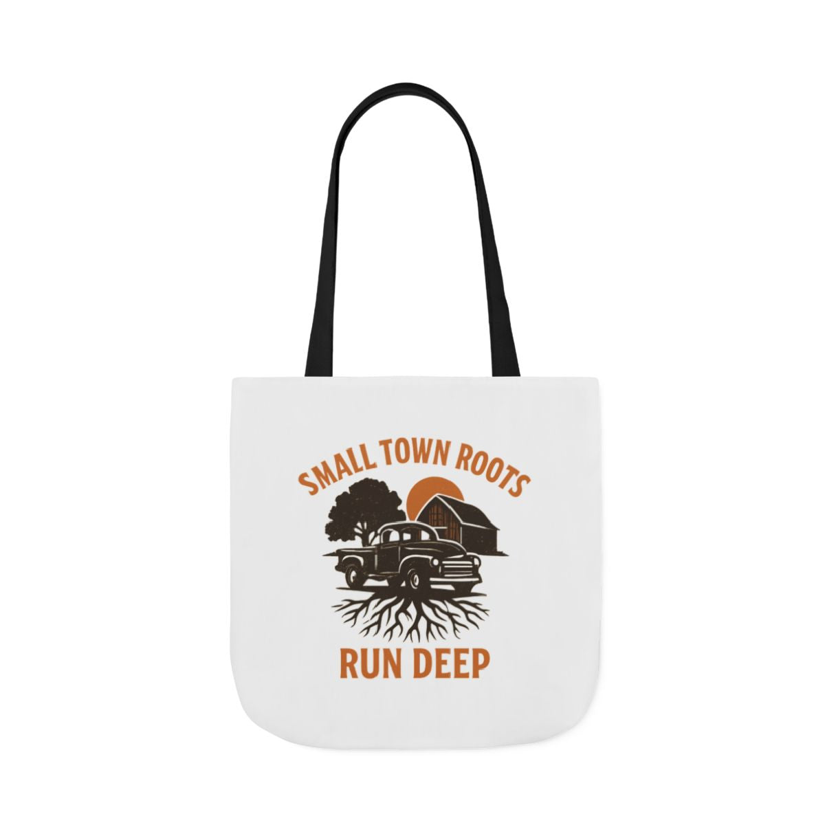Small Town Roots Run Deep Tote Bag | Rural Heritage Pride Gift | Vintage Pickup Truck Barn Tote | Country Hometown Nostalgia Bag