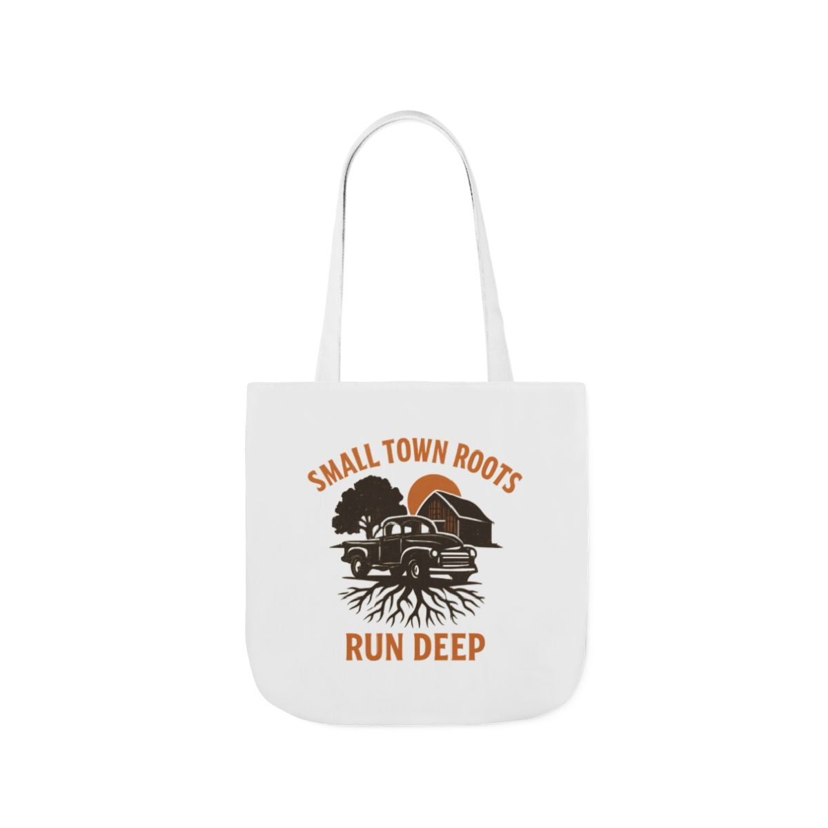 Small Town Roots Run Deep Tote Bag | Rural Heritage Pride Gift | Vintage Pickup Truck Barn Tote | Country Hometown Nostalgia Bag