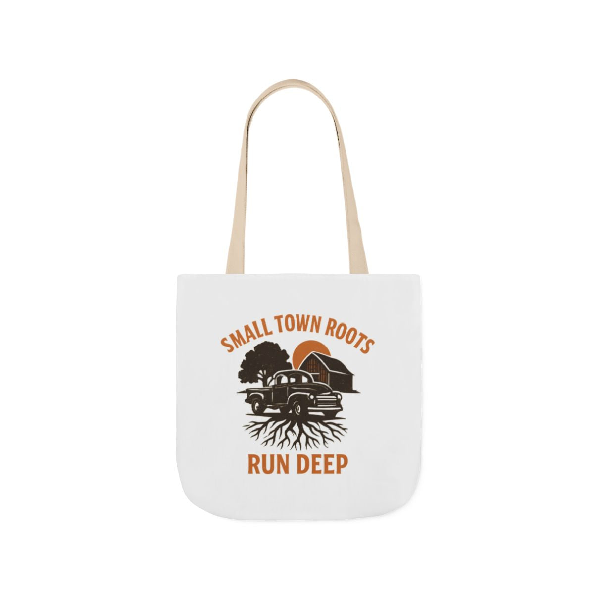 Small Town Roots Run Deep Tote Bag | Rural Heritage Pride Gift | Vintage Pickup Truck Barn Tote | Country Hometown Nostalgia Bag